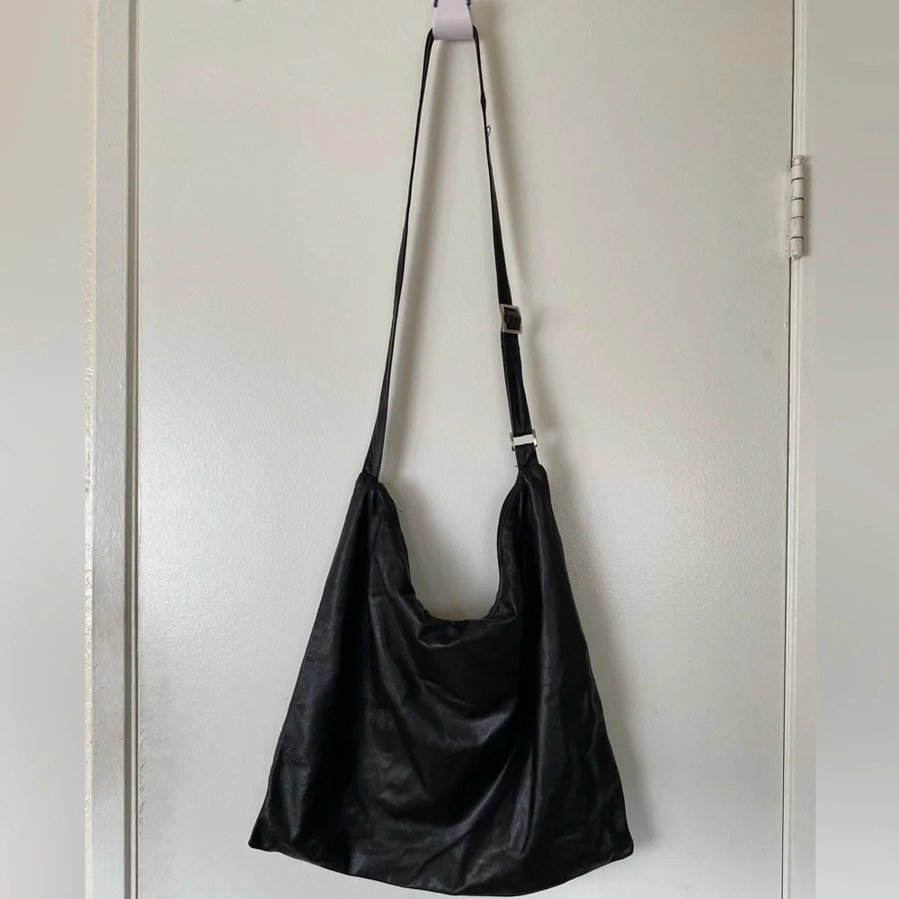 VERA PELLE Made in Italy Soft Black Leather Crossbody Shoulder Bag